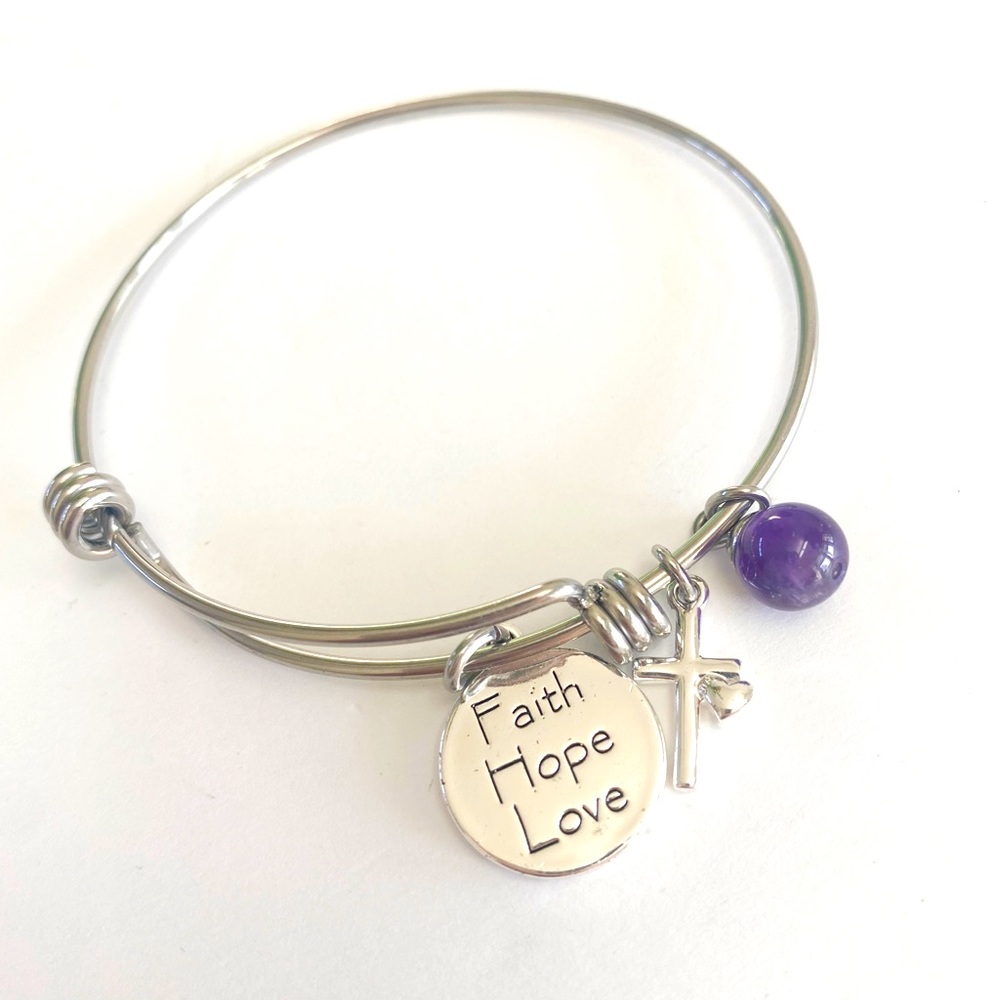 Faith Hope Love silver expandable bangle bracelet